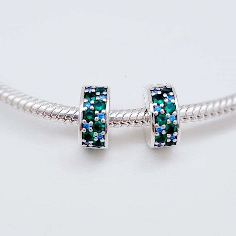 Pandora Green Blue Mosaic Clip Charms